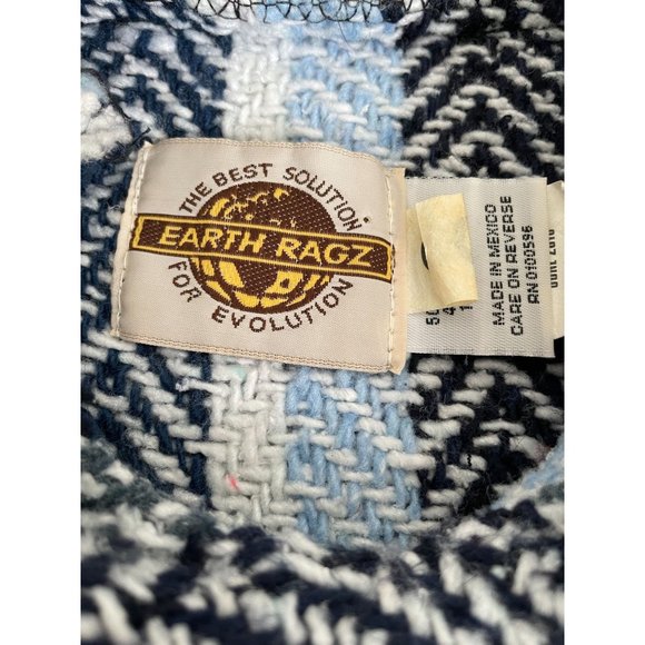Earth Ragz Blue Baja Mexican Drug Rug Pullover Hoodie Coat Size Sm - Picture 2 of 3